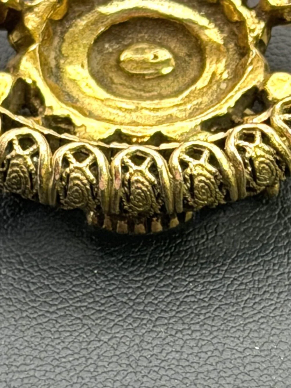 Vintage Victorian Revival Brooch Amber Glass Faux Pearl Filigree Pin